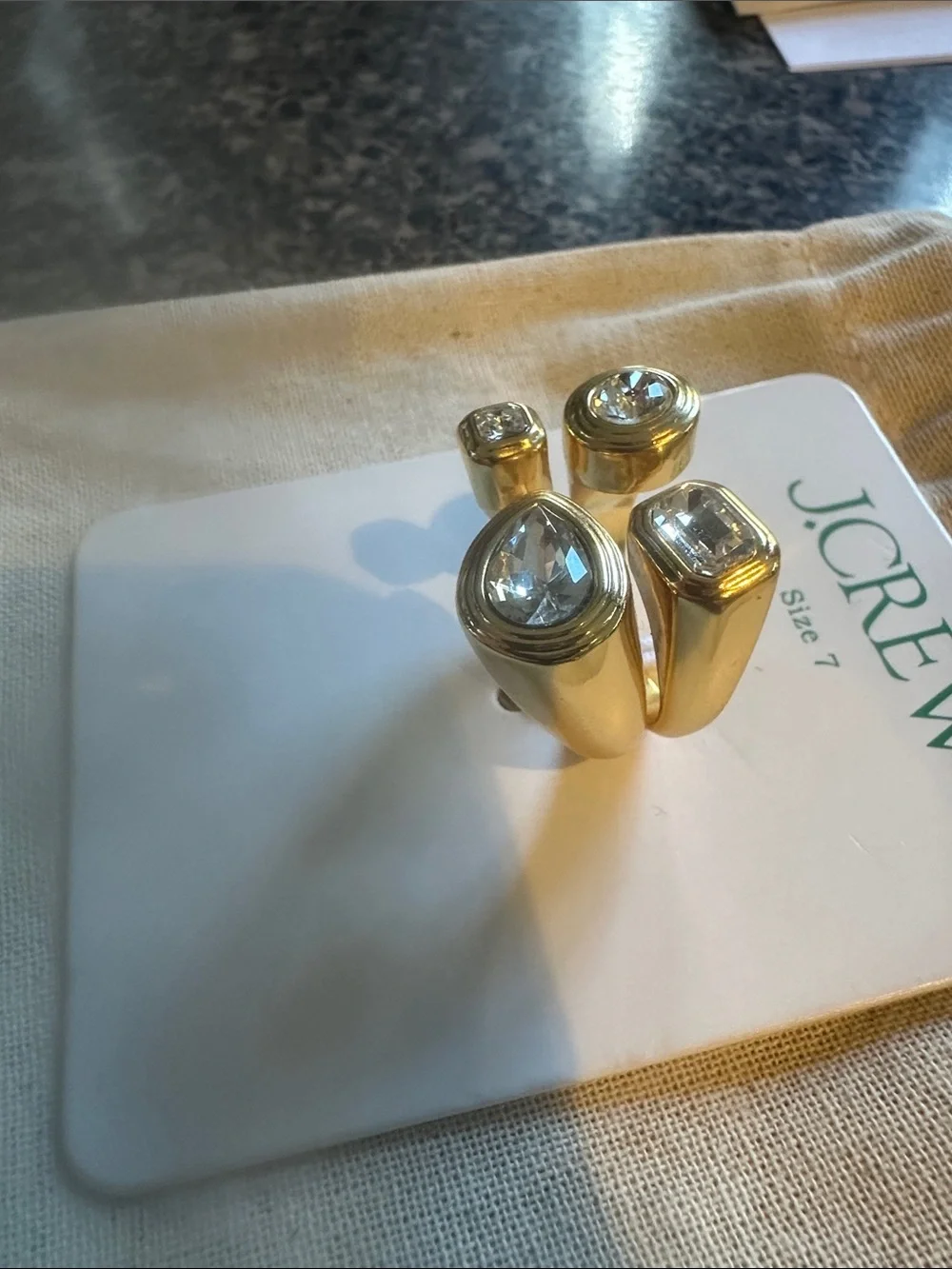 J. Crew Gold Multi-Stone Cluster Ring with Clear Stones